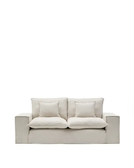 Двухместный диван Anarela 240 см, бежевый лен со съемным чехлом