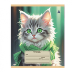 Тетрадь 12л., клетка, Alingar, скрепка, блок офсет, 100% белизна, мелованный картон (стандарт), "Милые котята", 5 дизайнов в пленке т/у