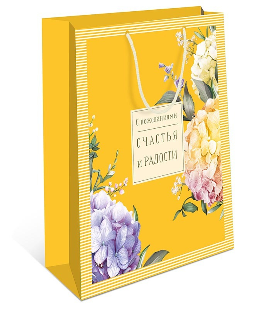 Пакет подар. бумажн. 26*32*12 см, 130гр/м2 Счастья и радости