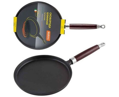 Сковорода чугун блинная PCIF-22, диаметр 22 см, ручка деревянная, промасленное покрытие, в конверте, 985028 Mallony