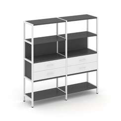 Shelf System Двухсекционный стеллаж четырехярусный с ящиками SN.STM-422 Антрацит/Белый/Металл Белый