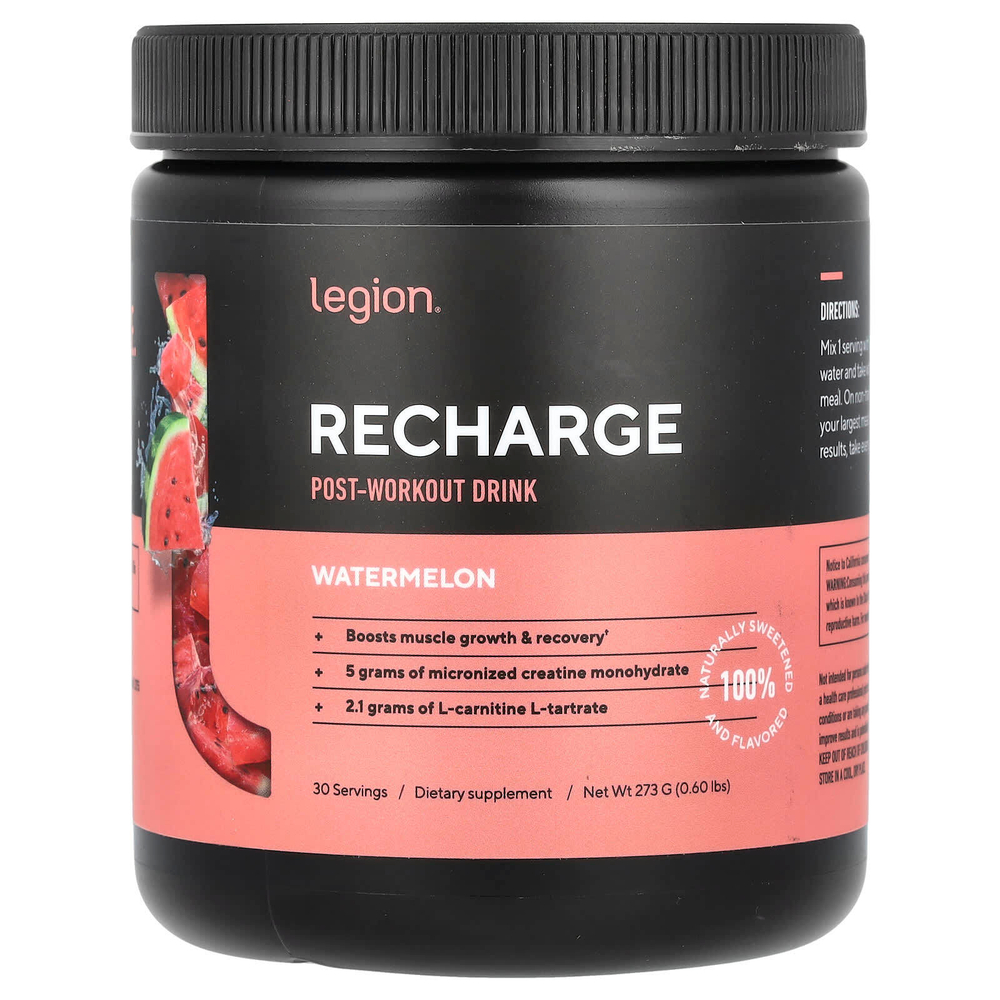 Legion Athletics, Recharge, послетренировочный напиток, арбуз, 273 г (0,6 фунта)
