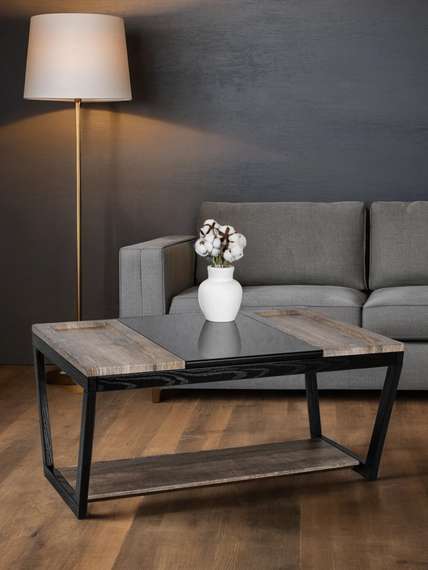 Стол журнальный BeautyStyle 33 дуб крымский состаренный/венге/стекло черное