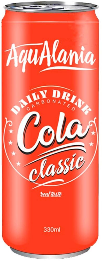 Напиток безалкогольный сильногазированный AquAlania Cola Classic 0.33 - банка