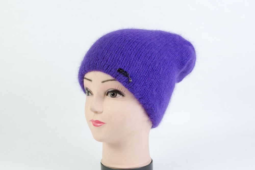 Стильная фиолетая вязаная зимняя женская шапка из ангоры SH SD45