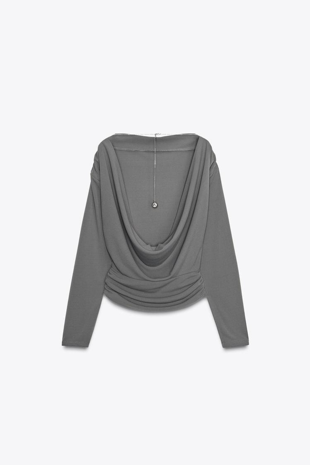 ZARA ТОП СО СБОРКАМИ, ОТКРЫТОЙ СПИНОЙ И УКРАШЕНИЕМ, СЕРЫЙ