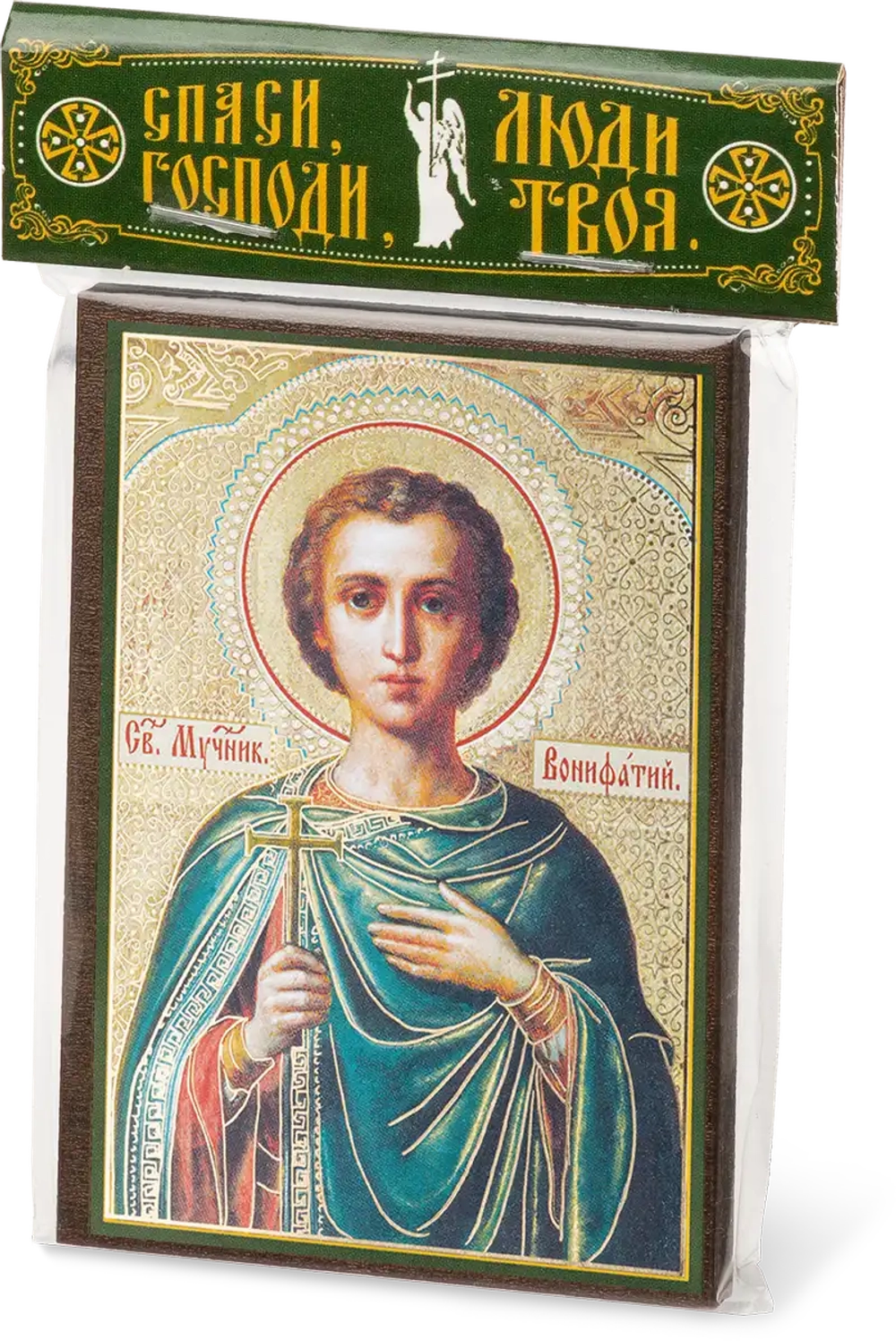 Икона "Вонифатий Тарсийский" 6х9 на МДФ-6