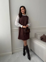 Платье сарафан офисное замшевое А силуэт стильный