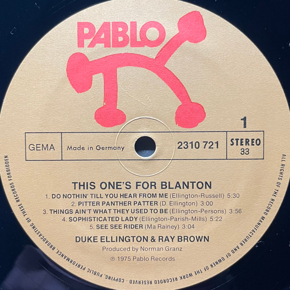 Duke Ellington And Ray Brown ‎– This One's For Blanton! (Германия 1975г.)