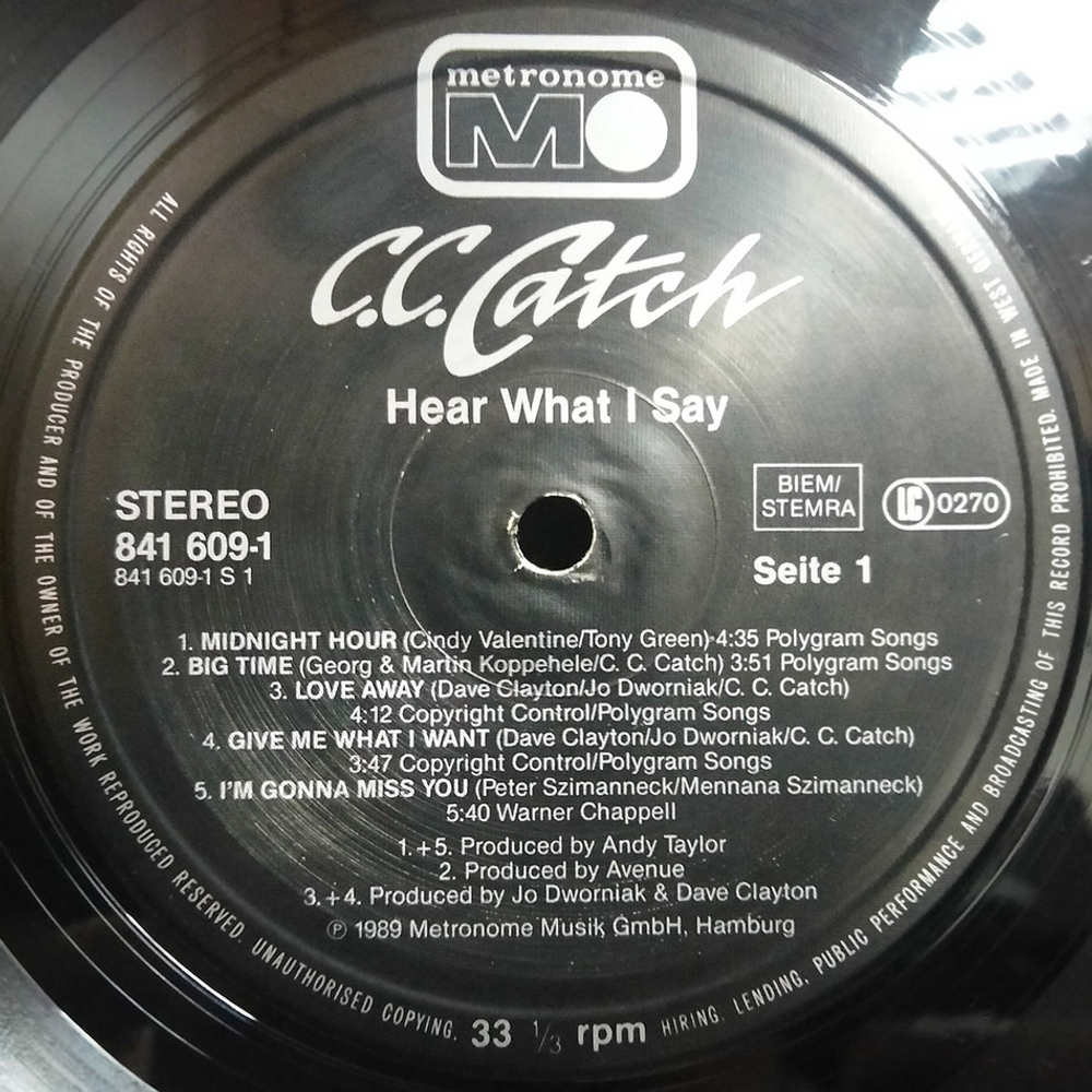 C.C. Catch / Hear What I Say (LP)