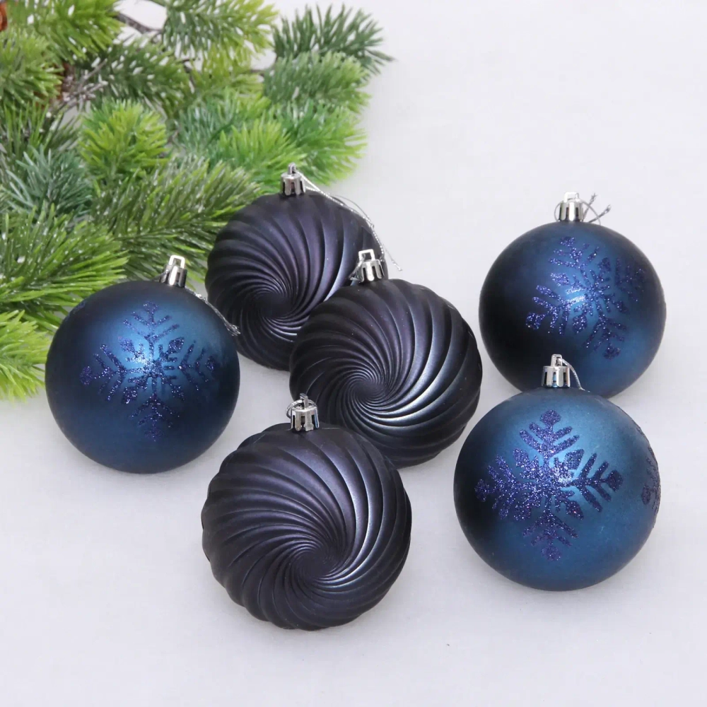 Новогодние шары «Изящные узоры» 8 см (набор 9 шт), Сапфир