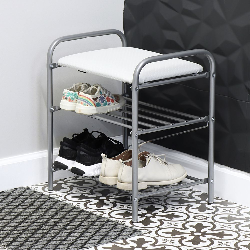 Полка для обуви, мет-л, 3 секц, 44х33х50 см, с сиден, сер, Nika, Б1/С