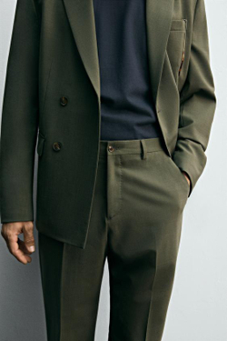 ZARA КОСТЮМНЫЕ БРЮКИ С ШЕРСТЬЮ, ЗЕЛЕНЫЙ