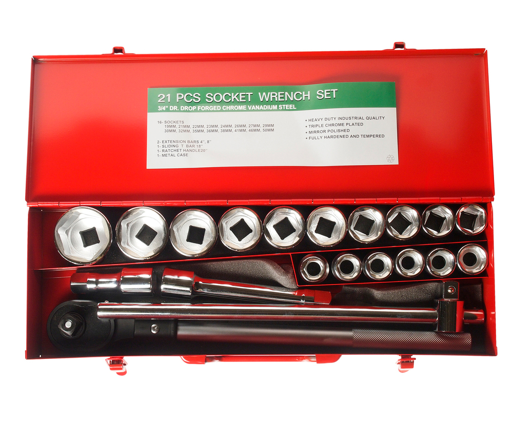 Набор головок торцевых 3/4" 6-ти гранных 19-50мм 21 предмет в кейсе JTC