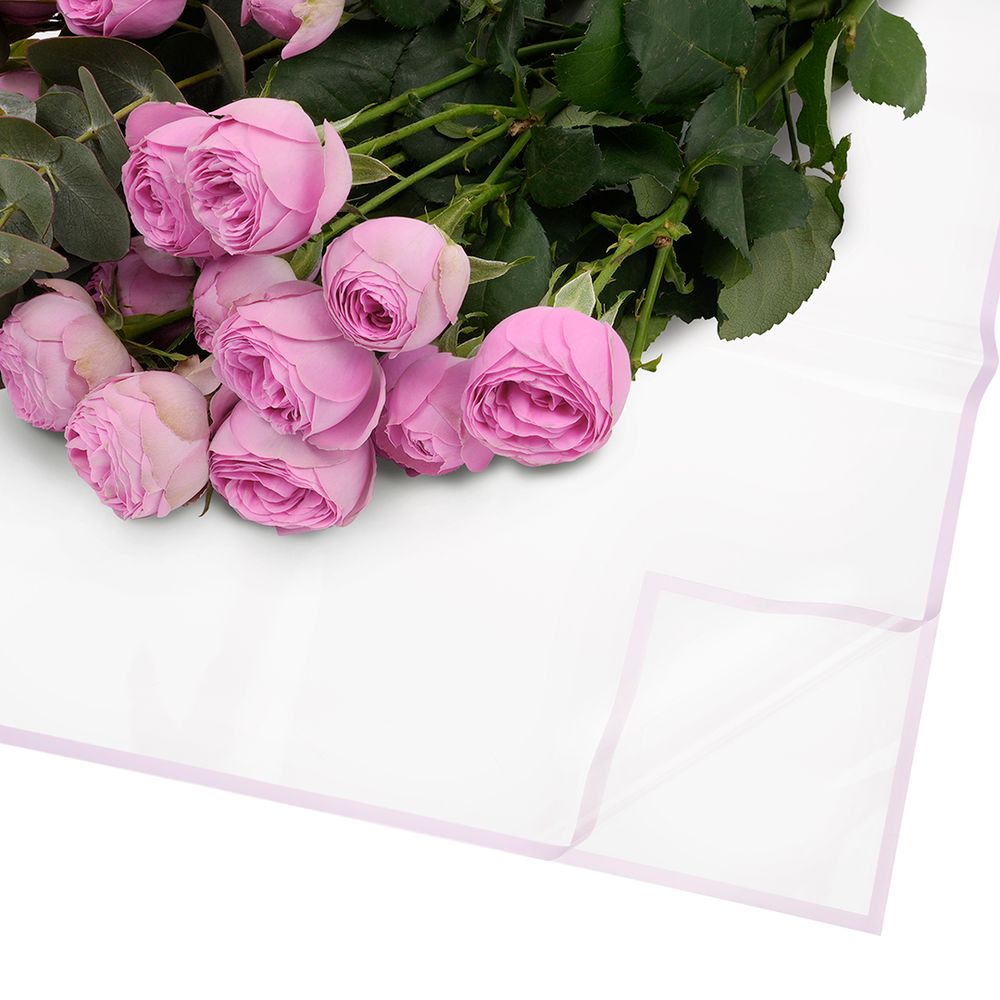 Упаковочная пленка 47мкр (0,57*0,57 м) Узкая кайма, Прозрачный/Сиреневый, Глянец, 20 шт.