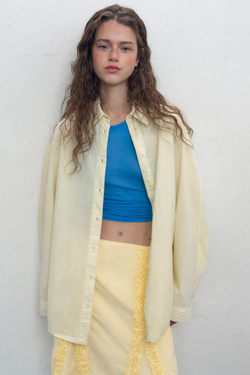 ZARA РУБАШКА ОВЕРСАЙЗ ИЗ ПОПЛИНА, СВЕТЛО-ЖЕЛТЫЙ