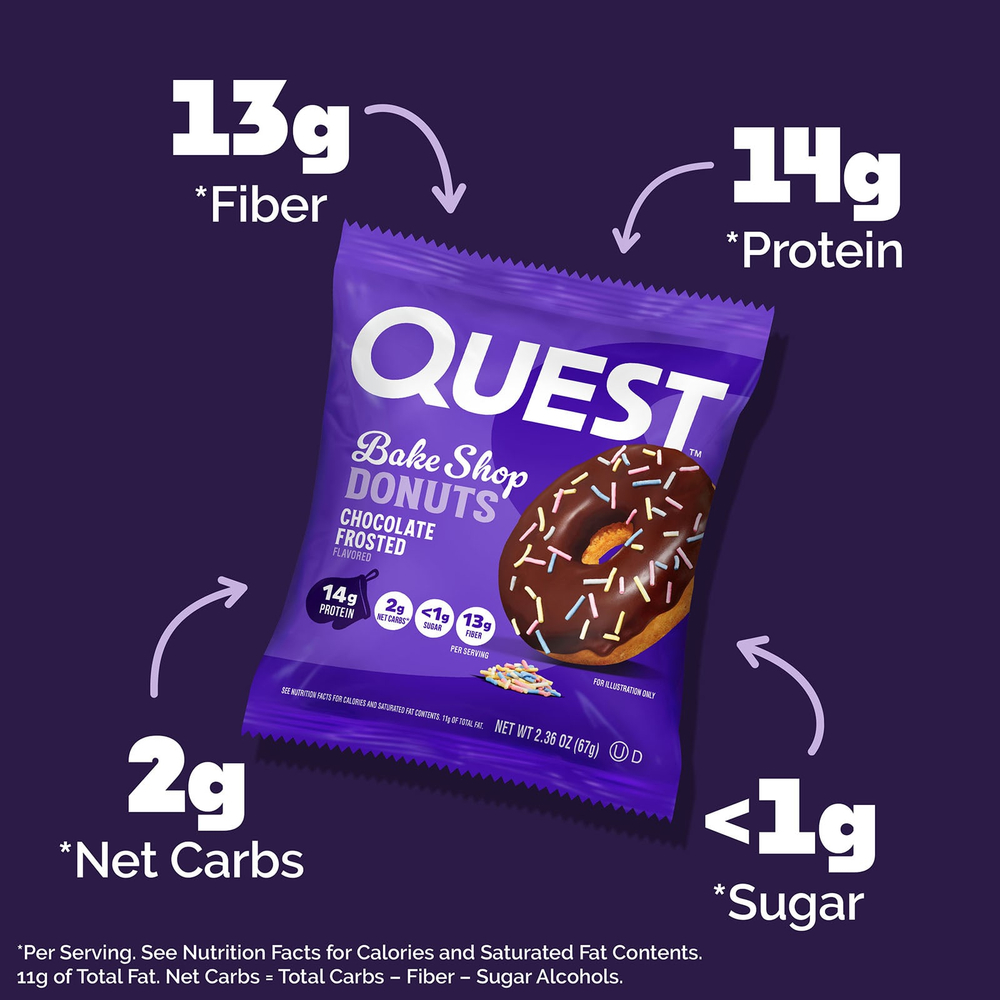 Quest Nutrition, Bake Shop Пончики, в шоколадной глазури, 4 пончика по 67 г (2,36 унции)