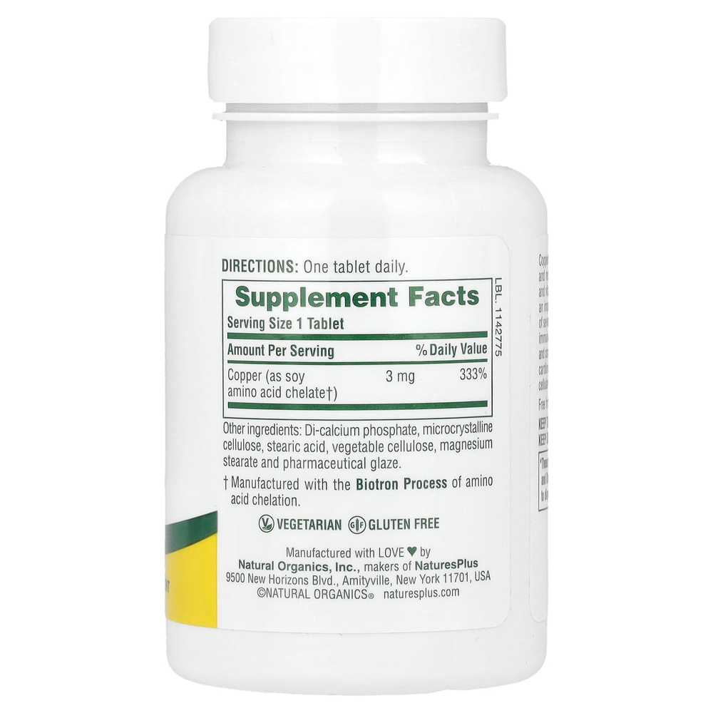 NaturesPlus, медь, 3 мг, 90 таблеток
