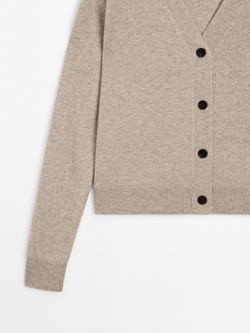 Massimo Dutti Кардиган из шерсти и кашемира с V-образным вырезом, кротово-коричневый