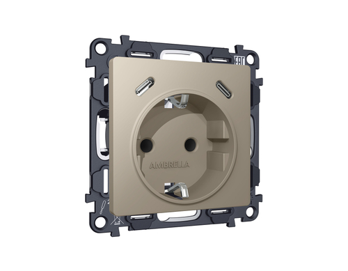 MA370510 Комплект механизма электрической розетки 2USB С+C 20W с/з на винтовых зажимах 16A-250V ALFA Серо-бежевый матовый QUANT (AP3705, VM165)