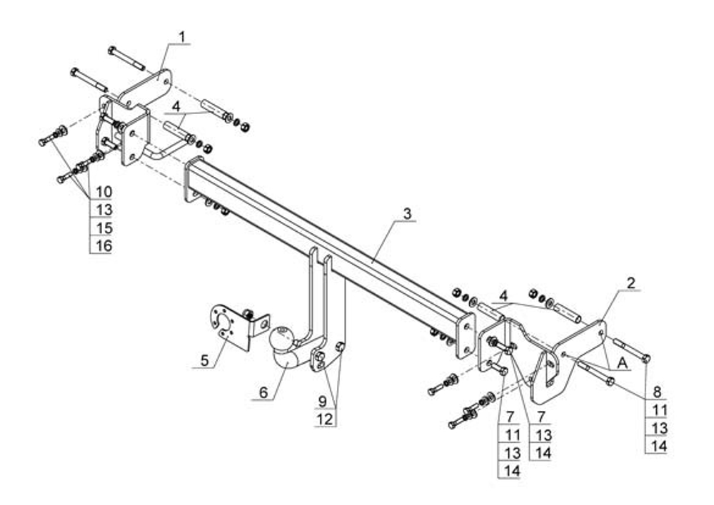 Фаркоп для Chevrolet Spark 2020-, Ravon R2 2016-2020, Chevrolet Spark 2011-2015 Тип шара: A. Нагрузки: 750/50 кг, CV 10