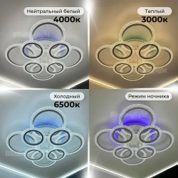 Люстра потолочная белая с RGB подсветкой и пультом для всех видов потолков, 154 Вт