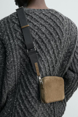 ZARA КОЖАНАЯ СУМКА С ПЛЕЧЕВЫМ РЕМНЕМ, ЗЕЛЕНЫЙ ХАКИ