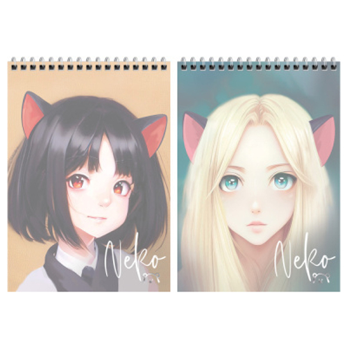 Блокнот А5 60л. на гребне MESHU "Neko", пластиковая обложка И