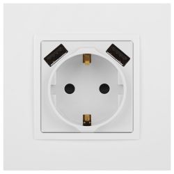 Розетка ЭРА Elegance 14-4109-01М 2P+E 16A-250В штор. с 2xUSB 5В-3А белый матовый | Эра Elegance