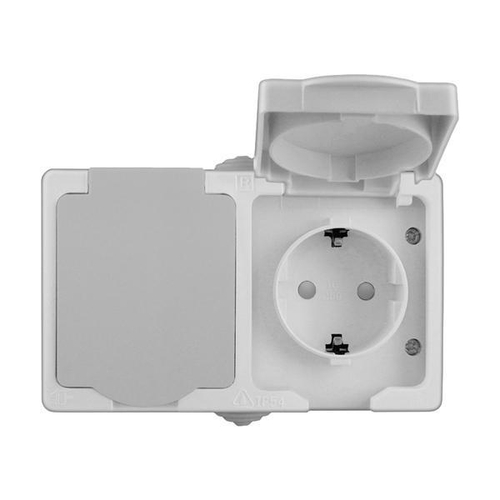 Блок ОП выкл.+роз.с/з с крышкой серый IP54 АЛЛЕГРО Universal