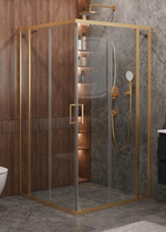 Душевой уголок Cezares MOLVENO-A-22-90+20-C-BORO-IV, 110х110х195, профиль брашированное золото, прозрачное стекло