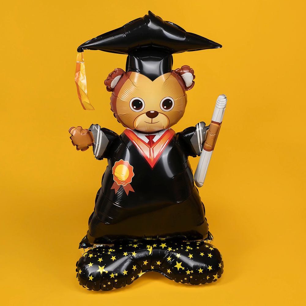 Шар 3D (48''/122 см) Фигура на подставке, Медвежонок Выпускник, 1 шт. в уп.