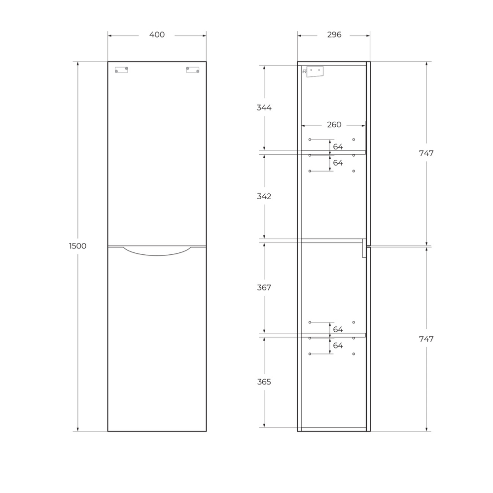 Пенал подвесной BelBagno FLY-MARINO-1500-2A-SC-RR-P-R правосторонний, Rovere Rustico