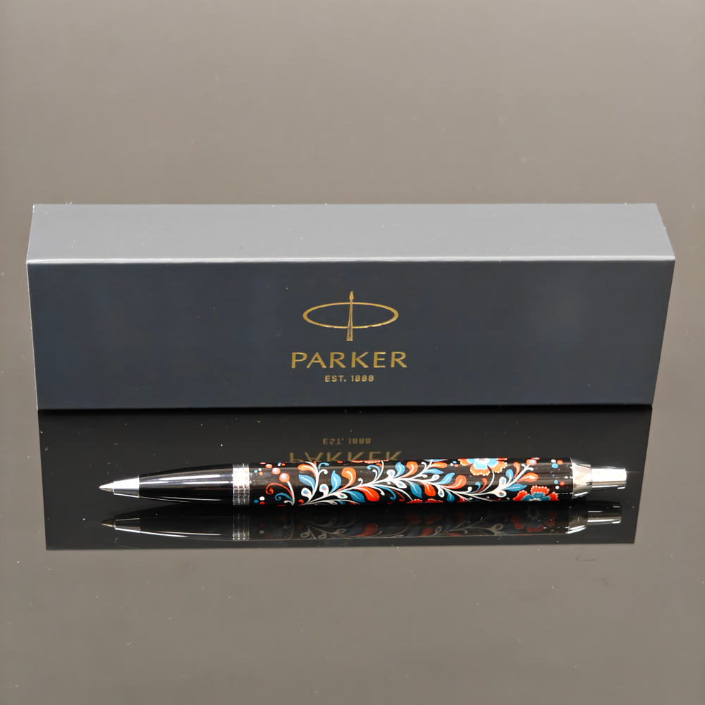 Ручка коллекционная шариковая Parker IM №0163 "Цветы России" с ручной росписью в коробке