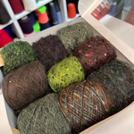 Теплый набор из итальянской фантазийной пряжи для свитера или кардигана «ДРИАДА»; состав: кашемир, вспушенная альпака, пайетки, кидмохер, мягчайший меринос, люрекс; Общий вес: 560гр MP