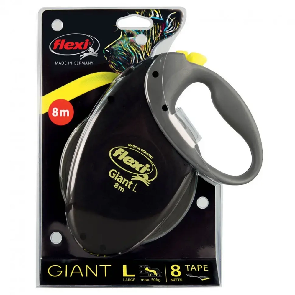 Flexi рулетка giant neon l (до 50 кг) светоотражающий ремень 8 м