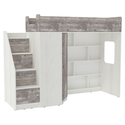 Кровать-чердак КарИВи Л-В602.3 80х190 Белое Дерево Бетон