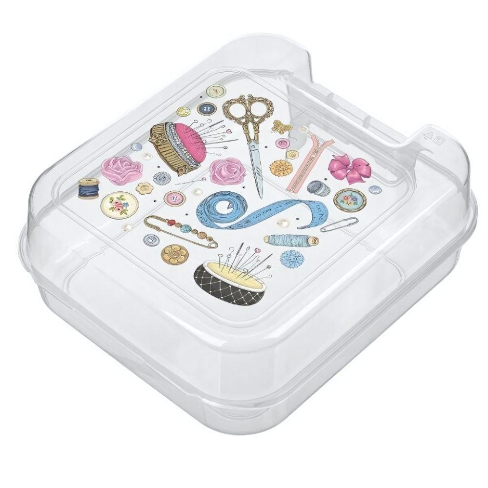 Контейнер для хранения "Tule" 260x230x100мм с декором "Рукоделие" (бесцветный)