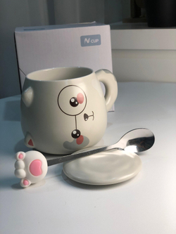 Кружка "Собачка", фарфор, 380 мл, с ложкой и крышкой, в подарочной упаковке