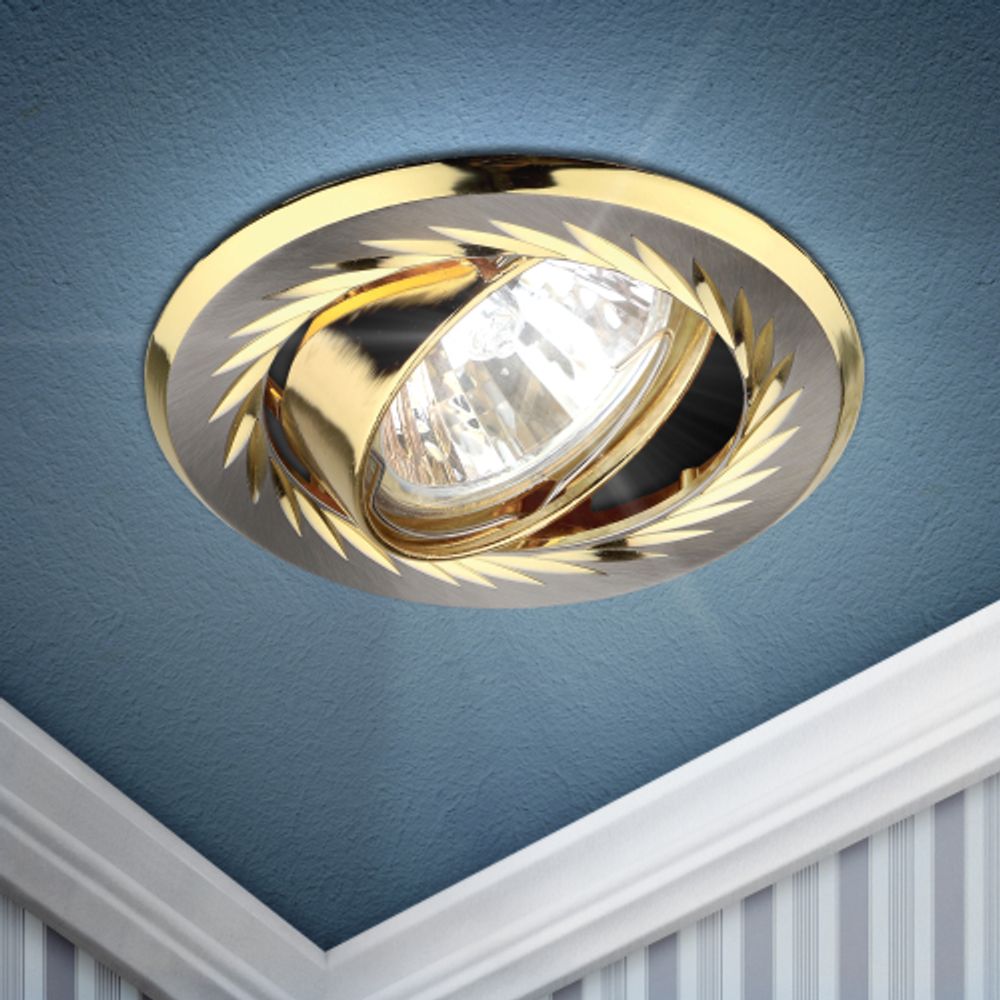 KL6A SN/G Светильник ЭРА литой пов. с гравировкой по кругу MR16,12V/220V, 50W сатин никель/золото | Литые встраиваемые светильники