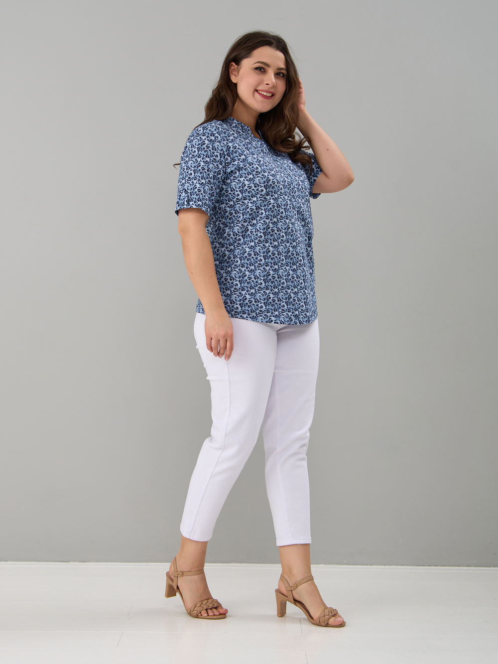 Блузка БЛ-122/голубойтуман-индигоцветы