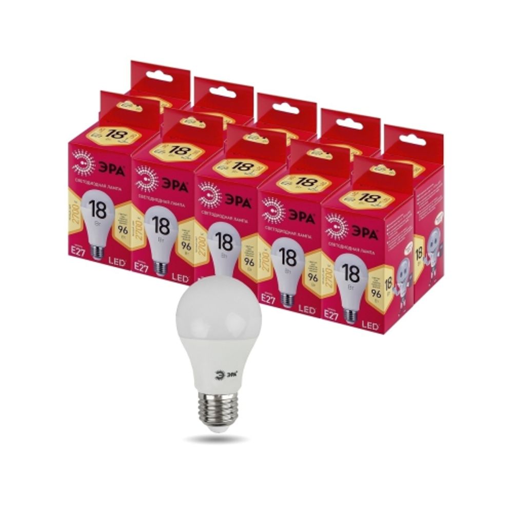 Лампа светодиодная ЭРА RED LINE LED A65-18W-827-E27 R 18Вт груша теплый белый свет Е27 | Лампы cветодиодные Груша (A)