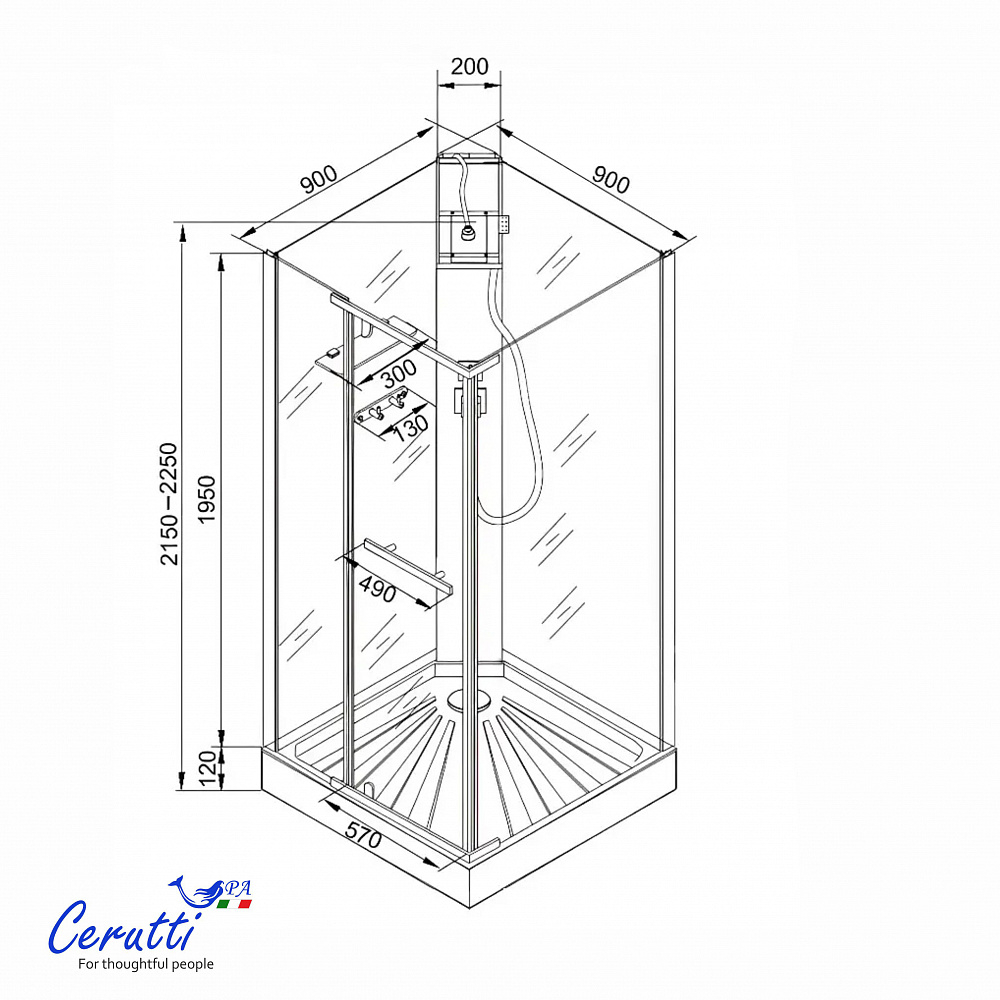Душевая кабина Ceruttispa МИМИ (MIMI) 90B (90x90x215-225)