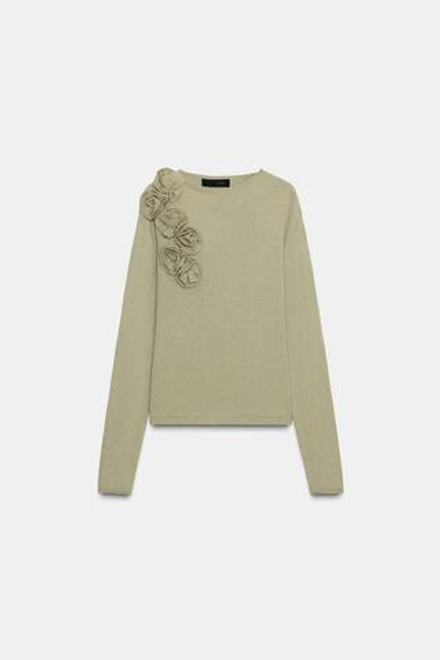 ZARA ДЖЕМПЕР С ЦВЕТАМИ, СВЕТЛЫЙ ХАКИ