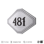 Номерок на дверь квартиры 481, для кабинета, офиса, шильдик 9 х 7 см, брашированная сталь, Айдентика Технолоджи