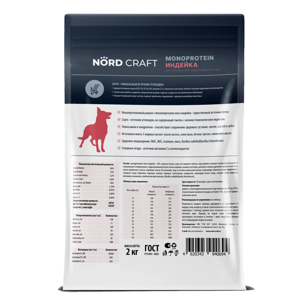 Сухой корм Nord Craft Monoprotein Dogs Medium & Maxi Turkey для взрослых собак средних и крупных пород с индейкой
