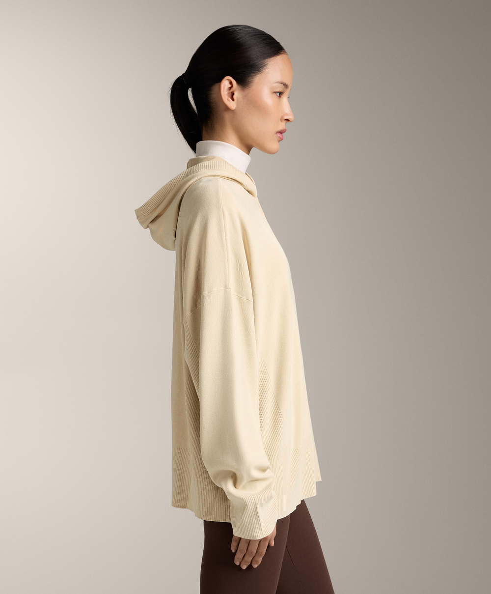 Oysho Длинная вязаная куртка с капюшоном, бежевый