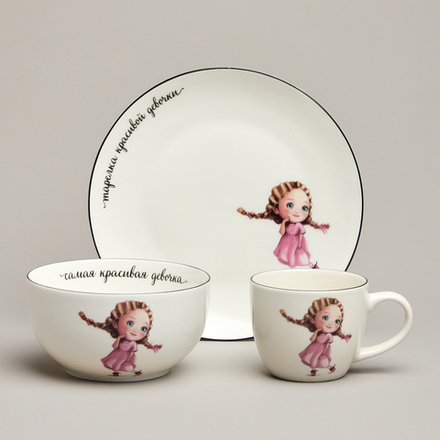 НАБОР ПОСУДЫ LEFARD КРАСИВАЯ ДЕВОЧКА, 3 ПР.: САЛАТНИК 470МЛ, ТАРЕЛКА 20СМ, КРУЖКА 220МЛ