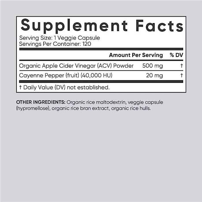 Apple Cider Vinegar 500 мг, Яблочный уксус с кайенским перцем, Sports Research (120 капсул)