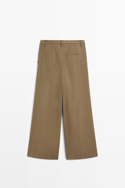 Massimo Dutti Драпированные укороченные широкие брюки, хаки